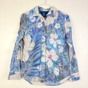 Robert Graham Hawaiian Floral Button-Down Linen Blend Bold Resort Shirt